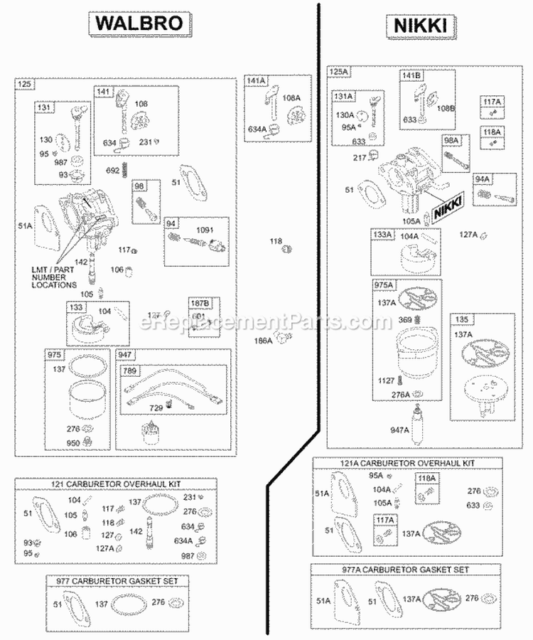 Carburetor KitGasket Sets - Carburetor Diagram and Parts List for 313707-0162-E5  Briggs and Stratton Engine